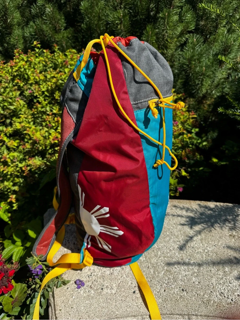 cotopaxi Luzon 18L Teal, Gray & Red Drawstring Daypack with Yellow Accents